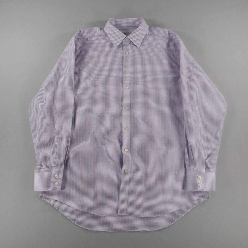 Charles Tyrwhitt Non-Iron Dress Shirt Classic Fit 17/35 Red White Blue Grid